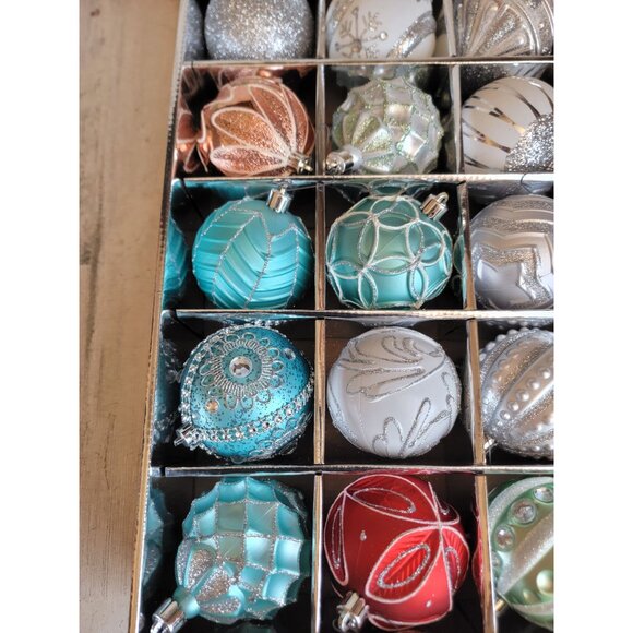 Shatterproof glitter unique variety ball ornaments set Xmas snowflake decor - Picture 2 of 5